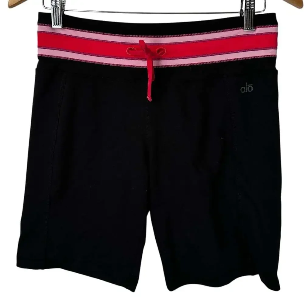 ALO Yoga Sweatpant Shorts Black Pink Stripe Women’s Lounge Core Gym Size Med